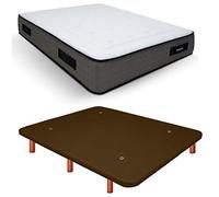 Duérmete Online Base tapissée 3D renforcée Anti-Bruit + Matelas viscoélastique Visco Premium Pieds en Bois Couleur Cerisier, Chocolat, 90 x 190 cm