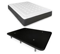 DUÉRMETE ONLINE Bio Nature - Lit Complet avec Matelas à mémoire de Forme + Base tapissée renforcée de Couleur Noire avec 6 Pieds métalliques filetés, 90 x 190 cm