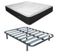 Duérmete Online Matelas viscoélastique Double réversible + sommier Extra renforcé Lattes Larges en hêtre Anti-Bruit + Jeu de Pieds 27 cm