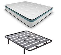DUÉRMETE ONLINE Pack de Sommier Lama Large renforcé + Matelas viscoélastique Bio Max | Pieds Rosés Hauteur 27 cm, 90 x 190
