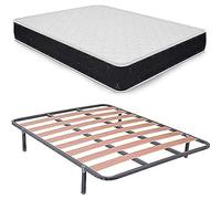 DUÉRMETE ONLINE Pack économique lit Complet avec Matelas viscoélastique Pocket Visco réversible + sommier Basic + 6 Pieds, Gris, 150 x 190 cm