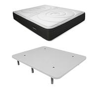 DUÉRMETE ONLINE Pack économique lit Complet Matelas viscoélastique Visco Duo réversible + Base tapissée 3D renforcée, 5 Barres de Renfort et valves de Ventilation avec 6 Pieds, Blanc, 90x190