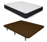Duérmete Online Pack économique - Matelas viscoélastique Pocket Visco + Base tapissée 3D renforcée, 5 Barres de Renfort et valves de Ventilation à 6 Pieds, Bois, Chocolat, 135 x 180 cm