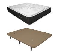 DUÉRMETE ONLINE Pack Économiseur Lit Complet Matelas Viscoélastique Visco Duo Réversible + Base tapissée 3D Renforcée, 5 Barres de Renfort et valves d'aération avec 6 Pieds, Beige 90 x 190
