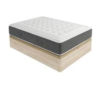 DUÉRMETE ONLINE - Pack Matelas Viscoélastique Bio Nature Épaisseur 24 cm + Canapé Bois Abattant Grande Capacité | Couleur Cambria 90 x 190