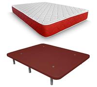Duérmete Online Pack Matelas viscoélastique réversible avec Base tapissée 3D, Extra renforcée, 5 Barres de Renfort et vannes de Ventilation avec 7 Pieds, 150 x 190 cm, Rouge