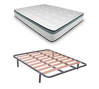 DUÉRMETE ONLINE Pack Sommier Basic + Matelas viscoélastique Bio Max Anti-acariens et hypoallergénique, 135 x 190 cm