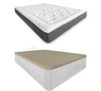 DUÉRMETE ONLINE Polaire Pack Matelas viscoélastique Bio Nature Épaisseur 24 cm + Canapé en Bois Rabattable Grande capacité Couleur, 90 x 190