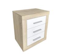 Duérmete Online Table de Chevet Style Nordique modèle Omabella avec 3 tiroirs | Design Pratique et élégant, Bois, Cambria-Blanc, 50 cm (Largeur) x 60,5 cm (Hauteur) x 34,5 cm (Profondeur)