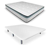 DUÉRMETE ONLINE TAPIECO3DBIOMAXBLANCA001 Base tapissée 3D renforcée Anti-Bruit avec 5 Barres de Renfort + Matelas viscoélastique Bio Max + 6 Pieds métalliques filetés de 27 cm Blanc 90 x 190 cm