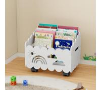DUHARS Montessori Bibliothèque en bois pour enfants, avec 2 séparateurs réglables, 4 roues pour chambres d'enfants, crèche et salle de classe, étagère à livres pour chambres d'enfants, étagère à