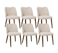 DUHOME Chaise de Salle à Manger en Lin Lot de 6 Chaise avec Dossier Coutures Verticales Siège Rembourrée pour Salon Cuisine Chambre, Beige