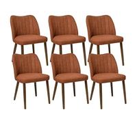 DUHOME Chaise de Salle à Manger en Lin Lot de 6 Chaise avec Dossier Coutures Verticales Siège Rembourrée pour Salon Cuisine Chambre, Terracotta