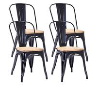 DUHOME Chaise de Salle à Manger en Métal Lot de 4, Chaise de Cuisine Empilable Chaise de Jardin avec Dossier pour Bar Café Salon Restaurant Intérieur et Extérieur (Noir+Bois)