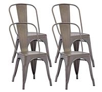 DUHOME Chaise de Salle à Manger en Métal Lot de 4, Chaise de Cuisine Empilable Chaise de Jardin avec Dossier pour Bar Café Salon Restaurant Intérieur et Extérieur (Métal Brun)
