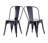 DUHOME Chaise de Salle à Manger Lot de 2 en Métal, Chaise de Cuisine Empilable Chaise de Jardin avec Dossier pour Bar Café Salon Restaurant Intérieur et Extérieur, Noir