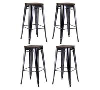 DUHOME Tabouret de Bar Empilables Chaise Salle à Manger Lot de 4 Tabouret Industriel Siège Bistrot Cadre en Métal pour Cuisine Restaurants (Noir + Bois, 76cm)