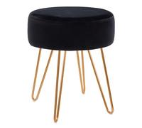DUHOME Tabouret Ottomande en Velvet Chaise Coiffeuse Ronde avec Pieds Métalliques Pouf pour Salon Chambre, Noir