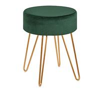 DUHOME Tabouret Ottomande en Velvet Chaise Coiffeuse Ronde avec Pieds Métalliques Pouf pour Salon Chambre, Vert