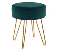 DUHOME Tabouret Ottomande en Velvet Chaise Coiffeuse Ronde avec Pieds Métalliques Pouf pour Salon Chambre, Vert Foncé
