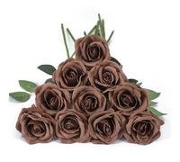 DuHouse Lot de 10 Roses artificielles en Soie à Longues tiges pour Arrangement de Mariage, Centre de Table, fête, Maison, Cuisine (Marron Moka)
