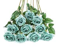 DuHouse Lot de 10 Roses artificielles en Soie pour Arrangement de Mariage, Centre de Table, fête, décoration d'intérieur (Bleu Sarcelle foncé)