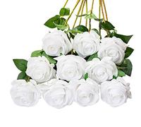 DuHouse Lot de 10 Roses artificielles en Soie pour Arrangement de Mariage, fête, décoration de la Maison(Blanc Pur)
