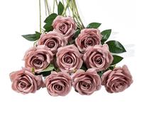 DuHouse Lot de 10 Roses artificielles en Soie pour Arrangement de Mariage, fête, décoration de la Maison(Rose poussiéreuse)