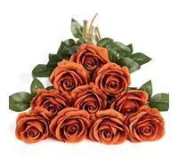 DuHouse Lot de 10 Roses artificielles en Soie pour Arrangement de Mariage, fête, décoration d'intérieur (Orange brûlé)