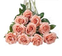 DuHouse Lot de 10 roses artificielles en soie pour arrangement de mariage, fête, décoration d'intérieur (corail clair)
