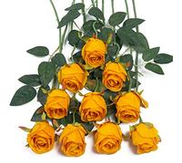 DuHouse Lot de 10 Roses artificielles en Soie pour décoration de Mariage, Maison, fête (Orange)