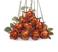 DuHouse Lot de 10 roses artificielles en soie pour mariage, fête, décoration (orange coucher de soleil)