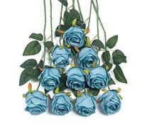 DuHouse Lot de 10 Roses artificielles en Soie pour Mariage, Maison, fête, décoration (Bleu)