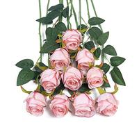 DuHouse Lot de 10 Roses artificielles en Soie pour Mariage, Maison, fête, décoration (Rose Clair)