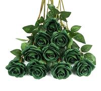 DuHouse Lot de 11 Roses artificielles en Soie pour Arrangement de Mariage, fête, décoration de la Maison(Vert foncé)