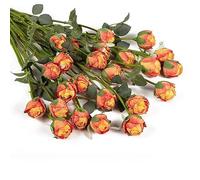DuHouse Lot de 24 Roses artificielles Vintage en Soie avec Tige pour Arrangement de Mariage, Centre de Table, fête, décoration d'intérieur (Orange Brûlé)