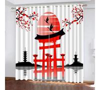 DUIFUN Rideau Occultant Naturel Style Japonais Rideaux Chambre Salon Moderne 3D Fleur Rose Isolant Thermique Anti Froid Polyester Bruit Grande Largeur 2 Pièces L140 X H300