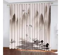 DUIFUN Rideaux Style Japonais Rideau Occultant Naturel Adulte Chambre Salon Moderne 3D Bateau, Bambou Rideau Isolant Thermique Polyester Anti Bruit Grande Largeur Rideau 2 Pièces L117 X H183