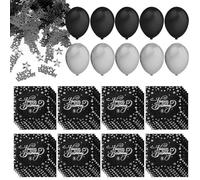 DUINIU 40 Serviettes en Papier, 1 Paquet De Confettis Et 10 Ballons, Serviettes De Joyeux Anniversaire, Décorations De Fête d'anniversaire, Serviettes d'anniversaire Noires, Serviettes De Fête.