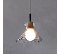 DUIRHNFV Nordic Farmhouse Decoration Retro Farmhouse Fil Pendante en Verre Transparent E27 Lampe Plafond Suspendue pour îlot de Cuisine Iron Worn Blown Verre Nordique Rustique en Bois/A