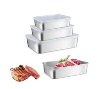 duisoad 3 Pièces Boite Alimentaire Acier Inoxydable, 1000ML/1800ML/3000ML Boite Alimentaire Inox Boite Alimentair Inox avec Couvercle pour Viande Grillée, Déjeuners, Réfrigérateurs, Lave-Vaisselle