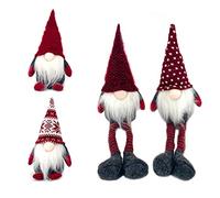 DUJSRZL Lot de 4 patrons en peluche tricotés au Père Noël, faits à la main, décorations de table pour la maison, pour cheminées, jambes longues rouges mixtes