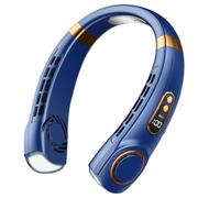 Dujuanus Ventilateur de Cou Portable, Ventilateur USB Rechargeable 4000mAh, Ventilateur Silencieux sans Pale, 5 Vitesses et Affichage LED, flux d’air à 360°, pour Bureau Sport Voyage Camping (Bleu)
