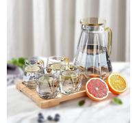 DUJUST Carafe en verre Set 2 litres avec 4 tasses Noir Diamant Design