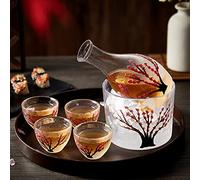 DUJUST Ensemble de saké japonais pour 4, conception artisanale de fleurs de cerisier roses, 1 bouteille, 1 réservoir et 4 tasses, carafe à saké froide/chaude, ensemble de cadeaux japonais - 6 pièces