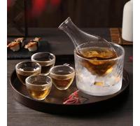 DUJUST Ensemble de saké japonais pour 4, motif de marteau en verre avec garniture dorée artisanale, 1 bouteille de saké transparent, 1 réservoir et 4 tasses, carafe à vin froid/chaud/chaud - 6 pièces
