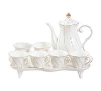 DUJUST Ensemble de Thé 14 Pièces de 6, avec Plateau à Thé et Cuillères, Ensemble de Tasses à Thé/Café de Style Britannique de Luxe avec Garniture Dorée