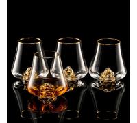 DUJUST Lot de 4 verres à whisky (8oz/235ml) avec motif montagne or 24 carats, verres à whisky en cristal, verres Old Fashioned pour brandy, cognac, bourbon et tequila, cadeau luxueux pour les fêtes