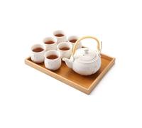 DUJUST Service à thé japonais en porcelaine blanche avec 1 théière, 6 tasses à thé, 1 plateau à thé, 1 infuseur en acier inoxydable, joli service à thé asiatique pour amateurs de thé, femme/homme