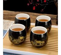 DUJUST Set de 4 tasses à thé japonaises traditionnelles, belles tasses à thé asiatiques, cadeau pour adultes, amateurs de thé/femmes/hommes (Campagne en or)